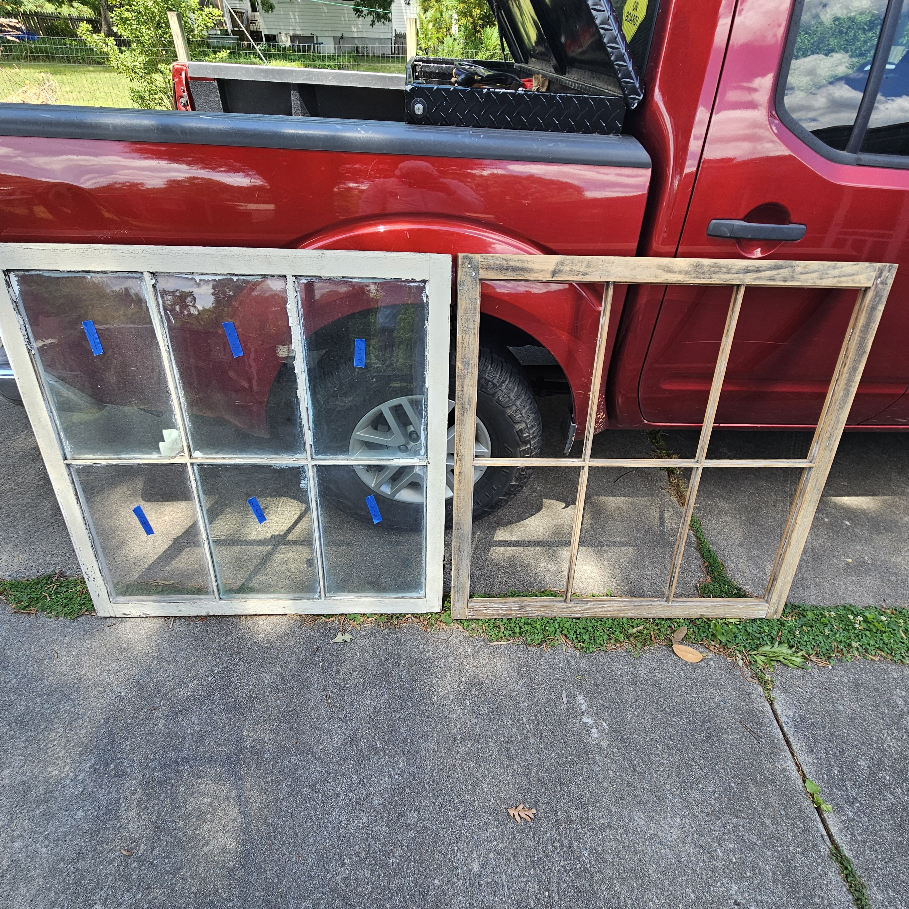 Historic window sash before and after paint stripping